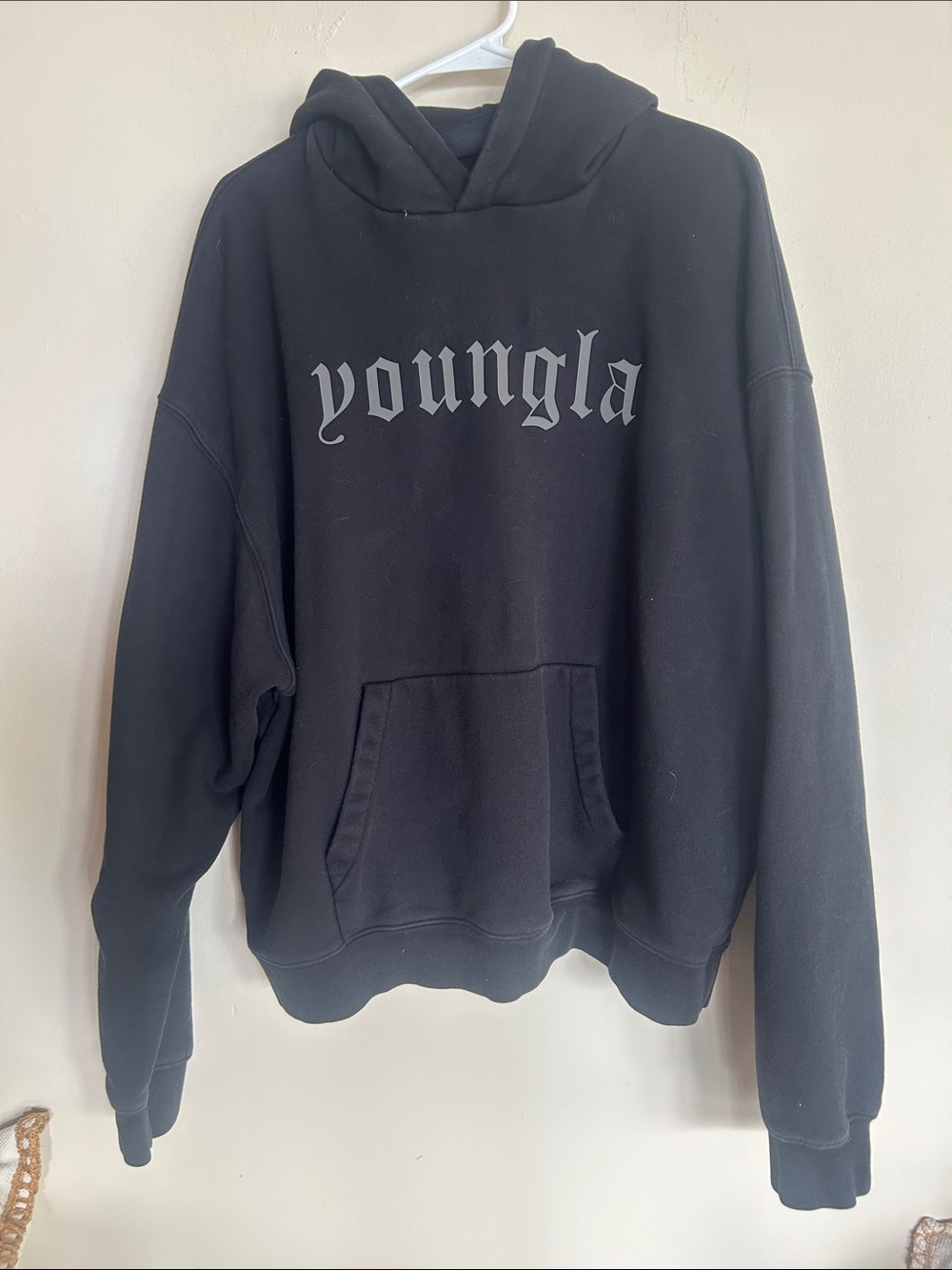 YoungLA Black Hoodie with Gray Gothic Logo